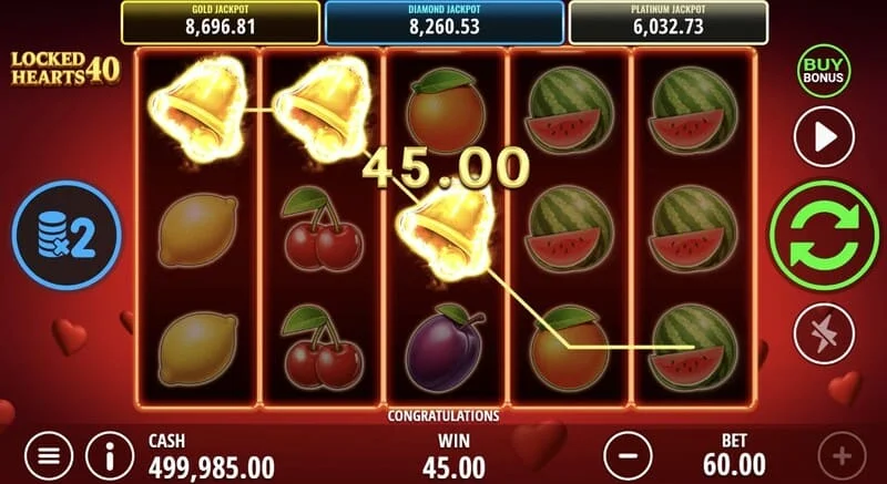 Locked Hearts 40 - line win